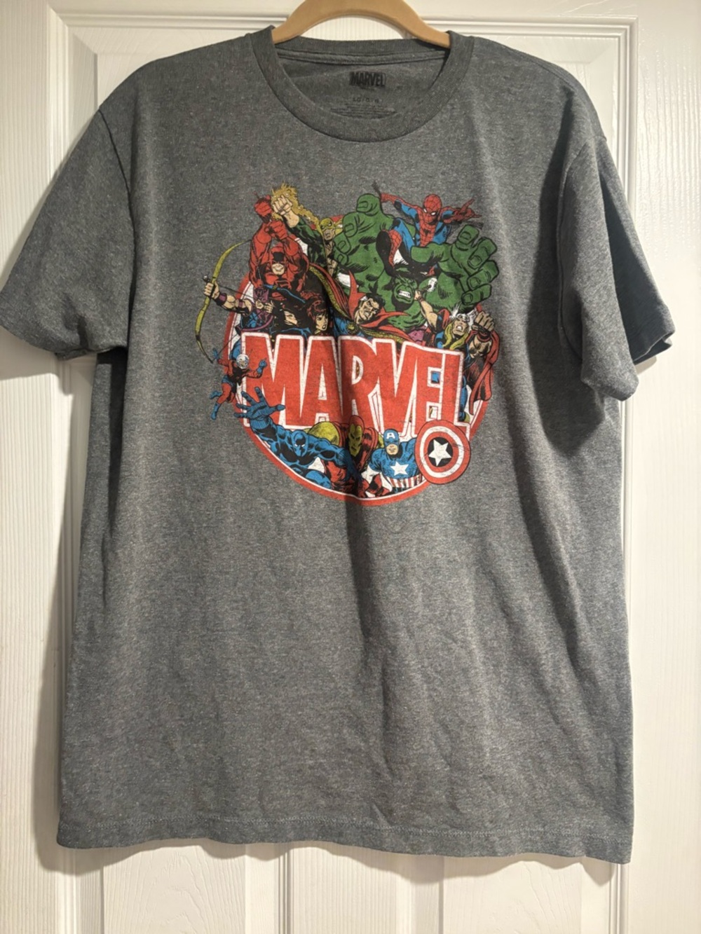 Marvel Graphic Crewneck T-Shirt - Gray Large